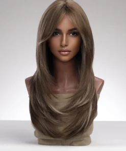 Medium Brown Long Straight Wig & Bangs