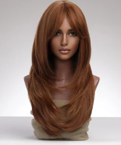 Burnt Brown Long Straight Wig & Bangs