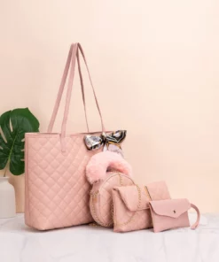 Pink Quilted Bag Set